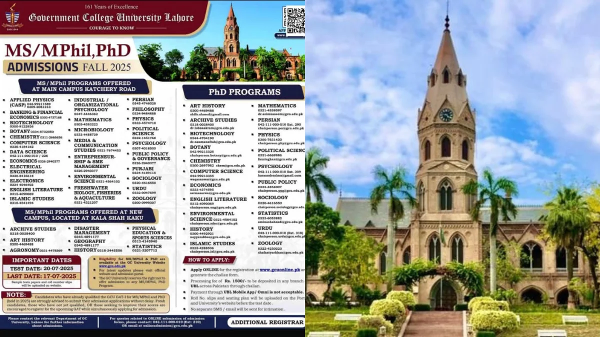 GCU Lahore Admissions 2025